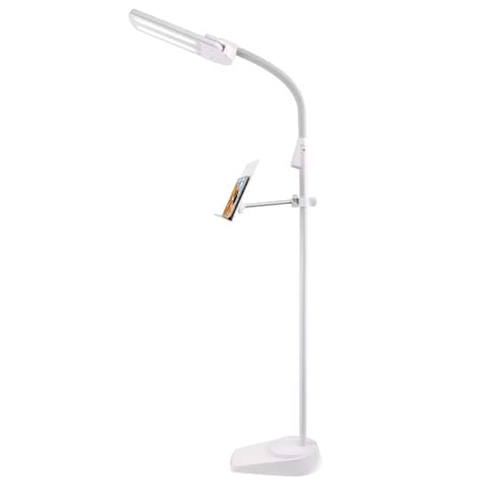 OttLite White Dual Shade LED Floor Lamp with USB Charging Station